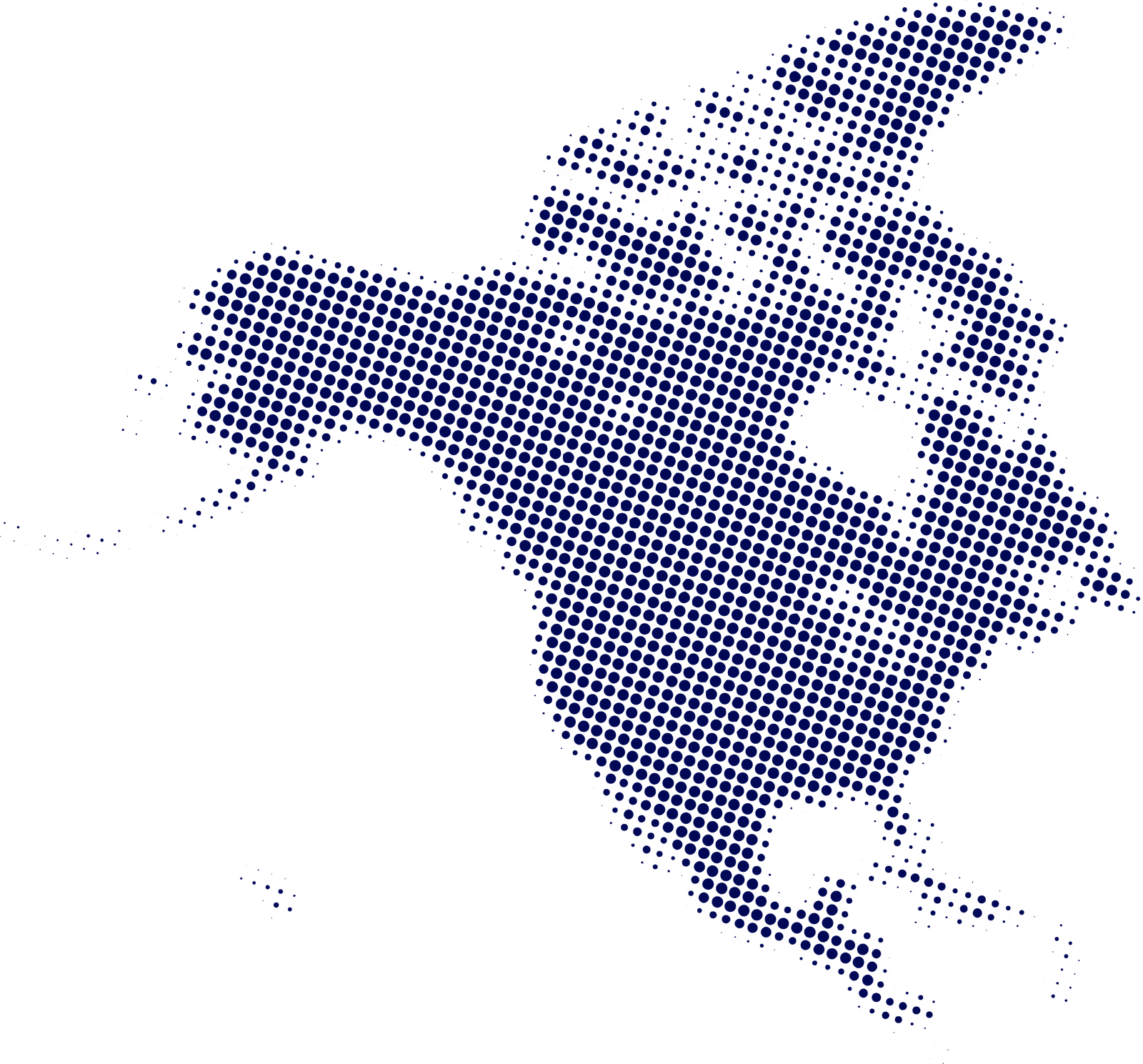 Map of North America composed of small blue dots on a black background.